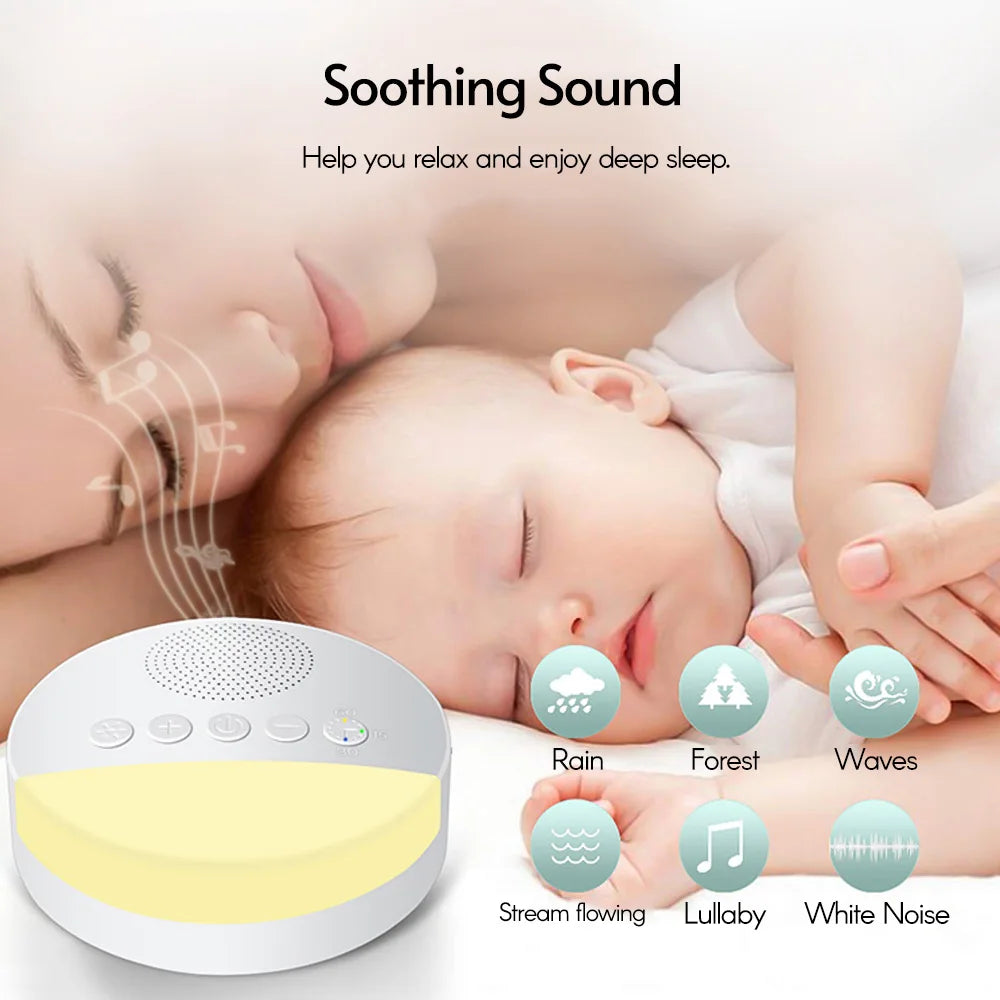 LullaZzz Baby White Noise Machine – USB Rechargeable, Sleep Sounds & Night Light with Timer